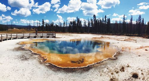 Scenic view of thermal pool at yellowstone national park