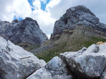 Low angle view of eroded hills