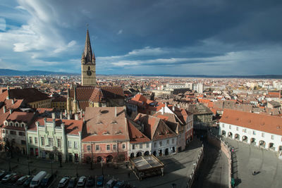 Panoramic view of the medieval city of sibiu, romania