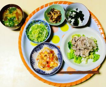 High angle view of food on table