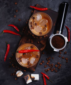 High angle view of coffee on table