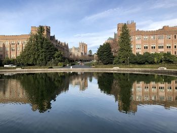 Reflection of buildings in lake