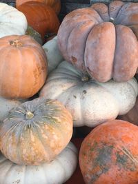 High angle view of pumpkins for sale at market stall