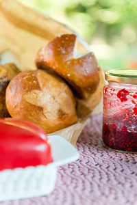 Close-up of breakfast on table