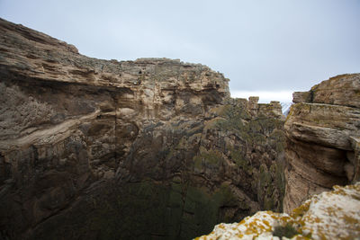 Low angle view of rock formation against sky