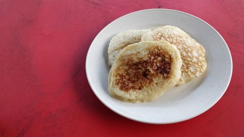 High angle view of breakfast served on table