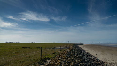 Scenic view of sea against clear sky