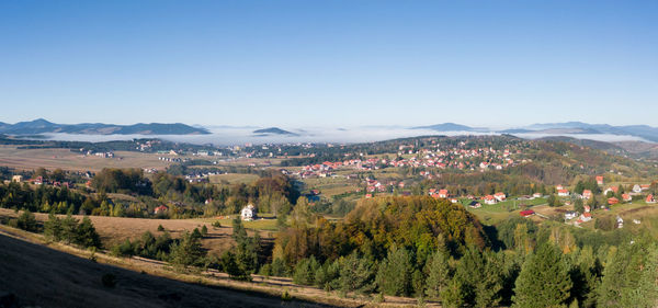 High angle view of townscape against sky