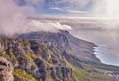 Aerial view of mountains against sky