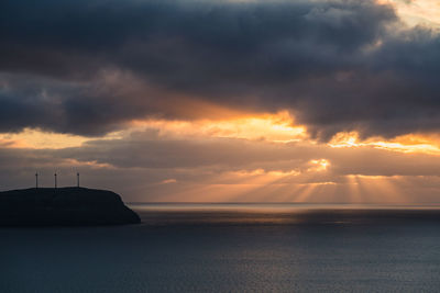 Scenic view of sea against dramatic sky