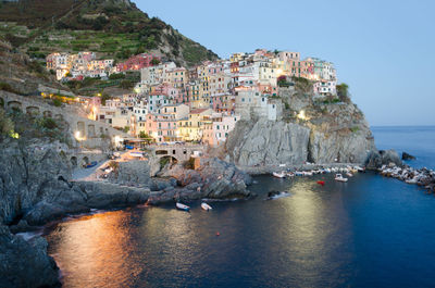 Panoramic view of sea against blue sky