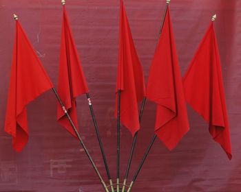 Red flags against wall