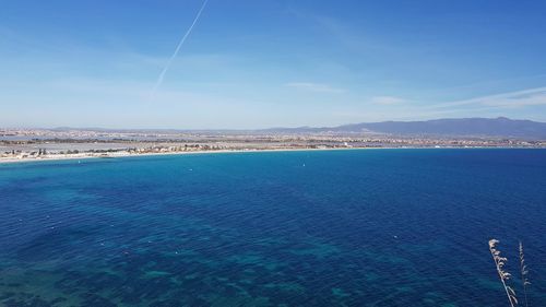 Scenic view of sea against blue sky