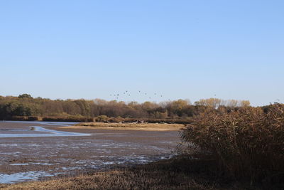 Scenic view of land against clear sky
