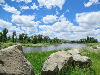 Scenic view of lake against sky
