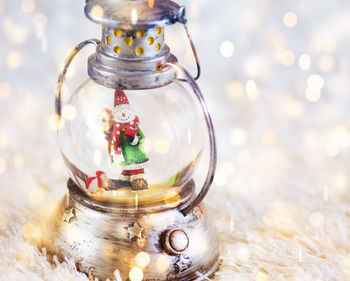 Close-up of christmas decoration on rug