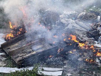 High angle view of bonfire