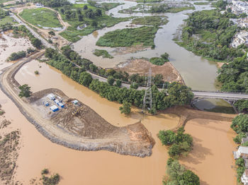 High angle view of river amidst trees