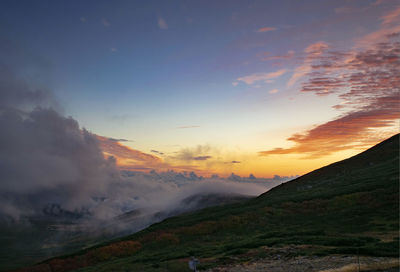 Scenic view of landscape against sky during sunset