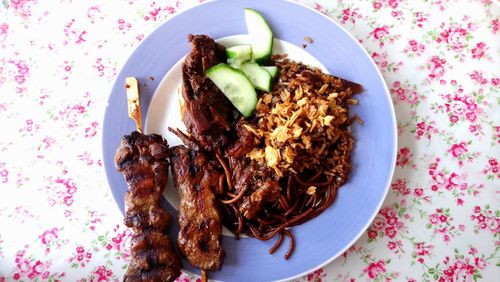 High angle view of meal served in plate