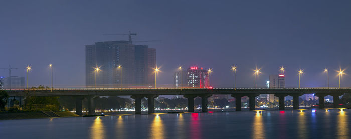 Bridge over river at night