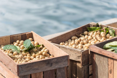Fruits in wooden crate