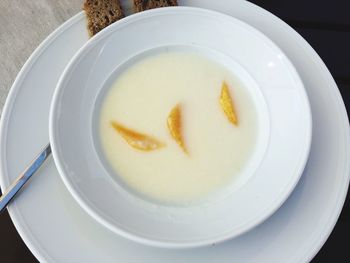 Close-up high angle view of soup in bowl