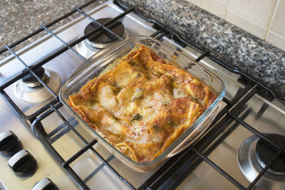 High angle view of food in kitchen