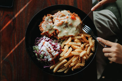 High angle view of food on table
