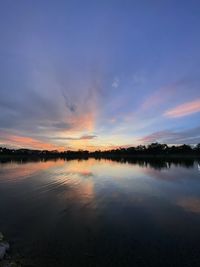 Scenic view of lake against sky during sunset