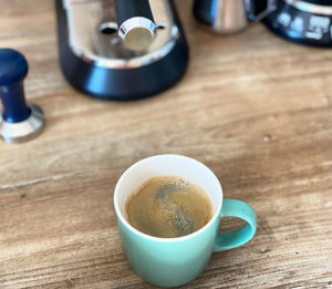 High angle view of coffee on table