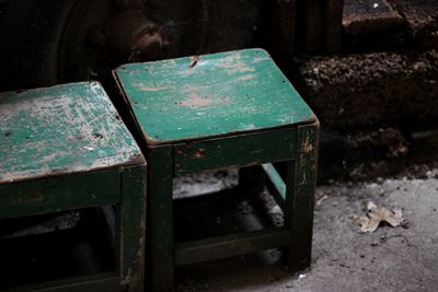 Close-up of damaged chair on floor