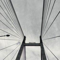 Low angle view of electricity pylon against sky