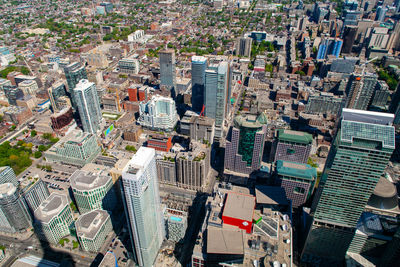 High angle view of city buildings