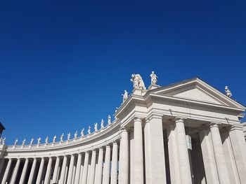 Low angle view of building against clear blue sky