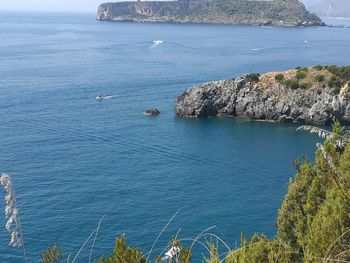 High angle view of sea and rock formation