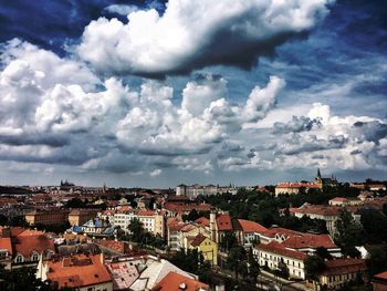 High angle view of townscape against sky