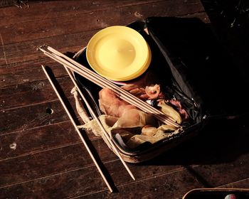 High angle view of food in tray