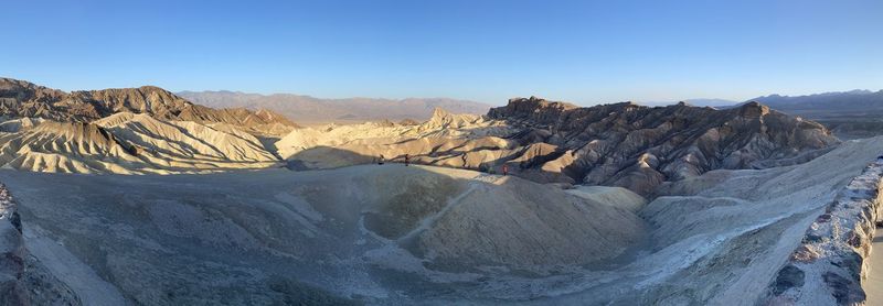 Panoramic view of rocky mountains against clear sky