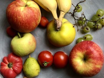 High angle view of apples on table