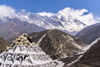 Scenic view of snowcapped mountains against sky