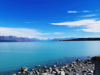 Scenic view of sea against blue sky