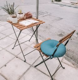 High angle view of potted plant on table