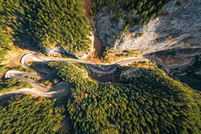 High angle view of winding road in mountains