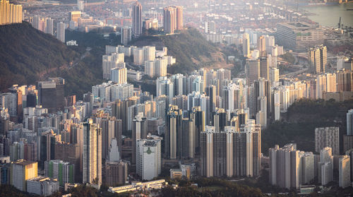 High angle view of buildings in city
