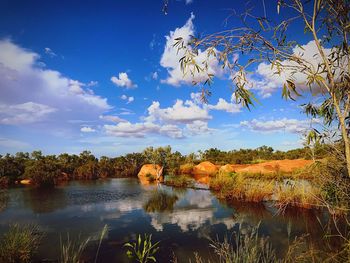 Scenic view of lake against sky