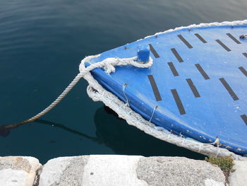 High angle view of boat moored in sea
