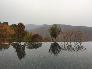 Scenic view of lake against clear sky during autumn