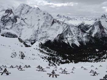 Anti avalanche system located in alp mountains during winter