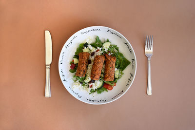 Directly above shot of food served in plate